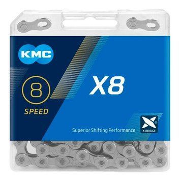Ланцюг KMC X8 Silver 1/2"х3/32"х114L, для 8 швидкісних трансмісій велосипеда