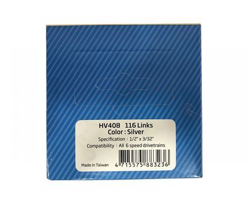 Ланцюг КМС HV408 1/2 х 3/32 116 зв. Silver/Silver для 6 швидкісних трансмісій велосипеда